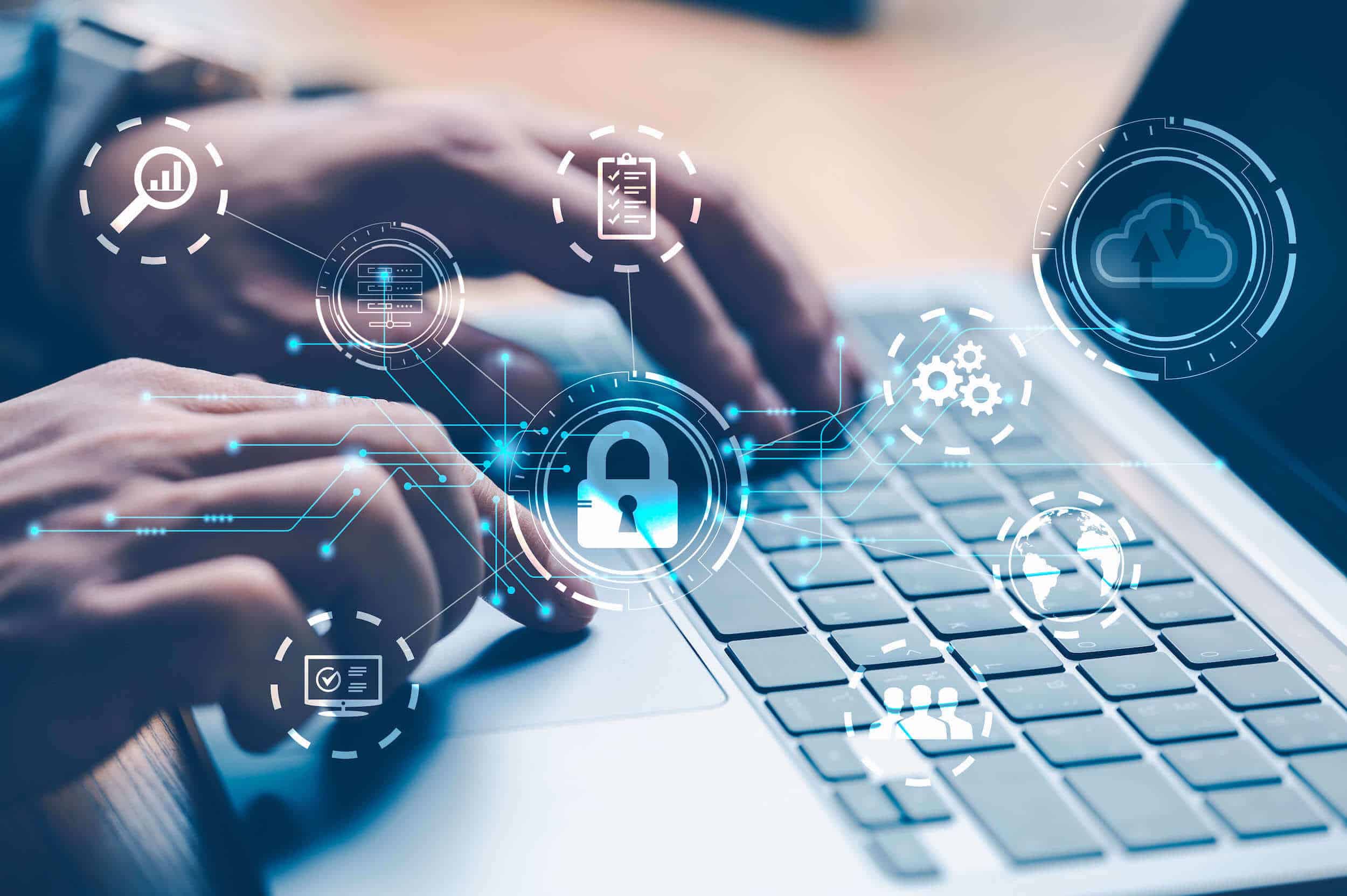 Trabajo en un equipo conectado con controles de acceso, nube y seguridad
